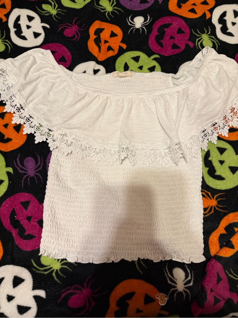 White Off-Shoulder Lace Trim Women’s Top